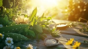 Bien sûr ! Voici la phrase retravaillée en français, intégrant les mots "shilajit", "shilajit pur", "shilajit en bocal" et "shilajit résine naturelle" de façon : Des herbes fraîches et vertes, des fleurs blanches et jaunes, ainsi que de petits bols de sel, du shilajit pur, du shilajit en bocal et du shilajit résine reposant sur une surface rustique en bois baignées d'une lumière chaude et paisible, évoquant une scène paisible. et naturel de jardin où le shilajit est à l’honneur.