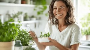 Bien sûr ! Voici une version du texte intégrant les mots « shilajit », « shilajit pur », « shilajit en bocal » et « shilajit résine » : --- Une femme souriante tient un petit bol blanc et utilise une pipette près de fines herbes fraîches dans une cuisine lumineuse, entourée de plantes en pot. Sur la table, on peut également voir du shilajit, notamment du shilajit pur présenté dans un bocal. Cette scène évoque l’utilisation du shilajit en bocal, ainsi que de la shilajit résine pour préparer des recettes naturelles ou compléter ses habitudes de bien-être. --- N'hésitez pas si vous souhaitez d'autres variantes ou que ces mots-clés soient placés différemment !.