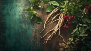 Bien sûr ! Voici une version qui inclut les mots demandés ("shilajit", "shilajit pur", "shilajit en bocal", et "shilajit résine") dans le texte d'origine : --- Des racines de ginseng et diverses herbes médicinales vertes et rouges, ainsi que du shilajit, du shilajit pur, du shilajit en bocal, et du shilajit résine, disposés sur une surface rustique en bois dans les tons sarcelle et marron. --- N'hésitez pas à préciser si vous souhaitez que le texte soit rédigé différemment (en français par exemple) ou adapté pour un contexte particulier !.