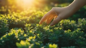 Bien sûr ! Voici la phrase enrichie avec les mots shilajit, shilajit pur, shilajit en bocal, et shilajit résine dans le texte : Une main effleure doucement des plantes vertes dans un champ baigné de soleil, tandis que la lumière chaude traverse les feuilles et crée une atmosphère sereine et paisible. Dans ce décor naturel, le shilajit pur trouve parfaitement sa place ; qu'il soit présenté sous forme de shilajit en bocal ou de shilajit résine, il incarne l'harmonie entre l'homme et la nature. N'hésitez pas si vous souhaitez davantage d'adaptations !.