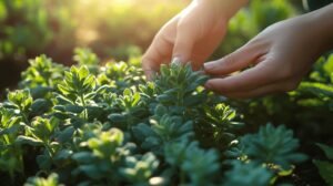 Bien sûr ! Voici votre texte enrichi avec les mots "shilajit", "shilajit pur", "shilajit en bocal" et "shilajit resine" : Des mains prennent délicatement soin de plantes vertes luxuriantes dans un jardin, tandis que la lumière du soleil illumine doucement les feuilles. À côté, on perçoit discrètement un shilajit en bocal posé sur le rebord, mettant en valeur la pureté du shilajit pur utilisé pour nourrir le sol. L'essence naturelle et vivifiante du shilajit resine semble se mêler à l'atmosphère paisible de cette scène verdoyante. N'hésitez pas si vous souhaitez d'autres variations !.