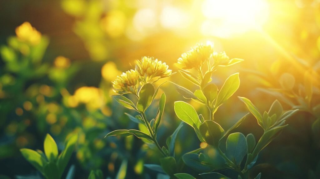 Bien sûr ! Voici une version du texte intégrant les mots " shilajit ", " shilajit pur ", " shilajit en bocal " et " shilajit résine " : Texte modifié : Close-up de fleurs sauvages jaunes et de feuilles vertes dans un jardin, baignées par la lumière dorée et chaleureuse du soleil - une scène évoquant naturellement l'origine pure du shilajit, tout comme le shilajit pur, que l'on retrouve souvent sous forme de shilajit en bocal ou de shilajit résine. L'arrière-plan doux et flouté met en valeur ce moment naturel, rappelant la richesse des éléments terrestres utilisés pour produire le précieux shilajit. N'hésitez pas à préciser si vous souhaitez davantage d'occurrences ou une autre formulation !.