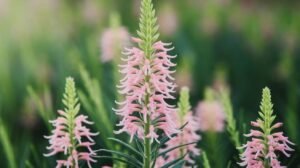 Gros plan d'une grande fleur rose avec shilajit pur, des fleurs épineuses, des feuilles vertes minces près de shilajit en bocal et shilajit resine.